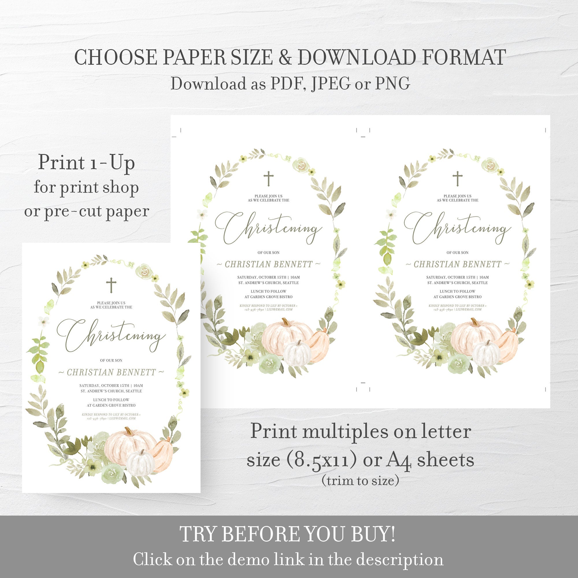 fall-greenery-christening-invitation-template-printable-pumpkin-invit-plumpolkadot for Christening Invitation Templates Free Printable Fall Greenery Christening Invitation Template, Printable Pumpkin Invit - PlumPolkaDot for Christening Invitation Templates Free Printable