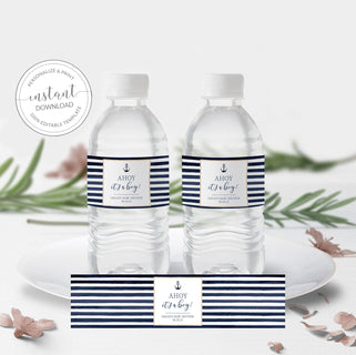 Nautical Baby Shower Water Bottle Labels Template, Printable Nautical Baby Shower Bottle Wrapper, Drink Label, INSTANT DOWNLOAD MB400