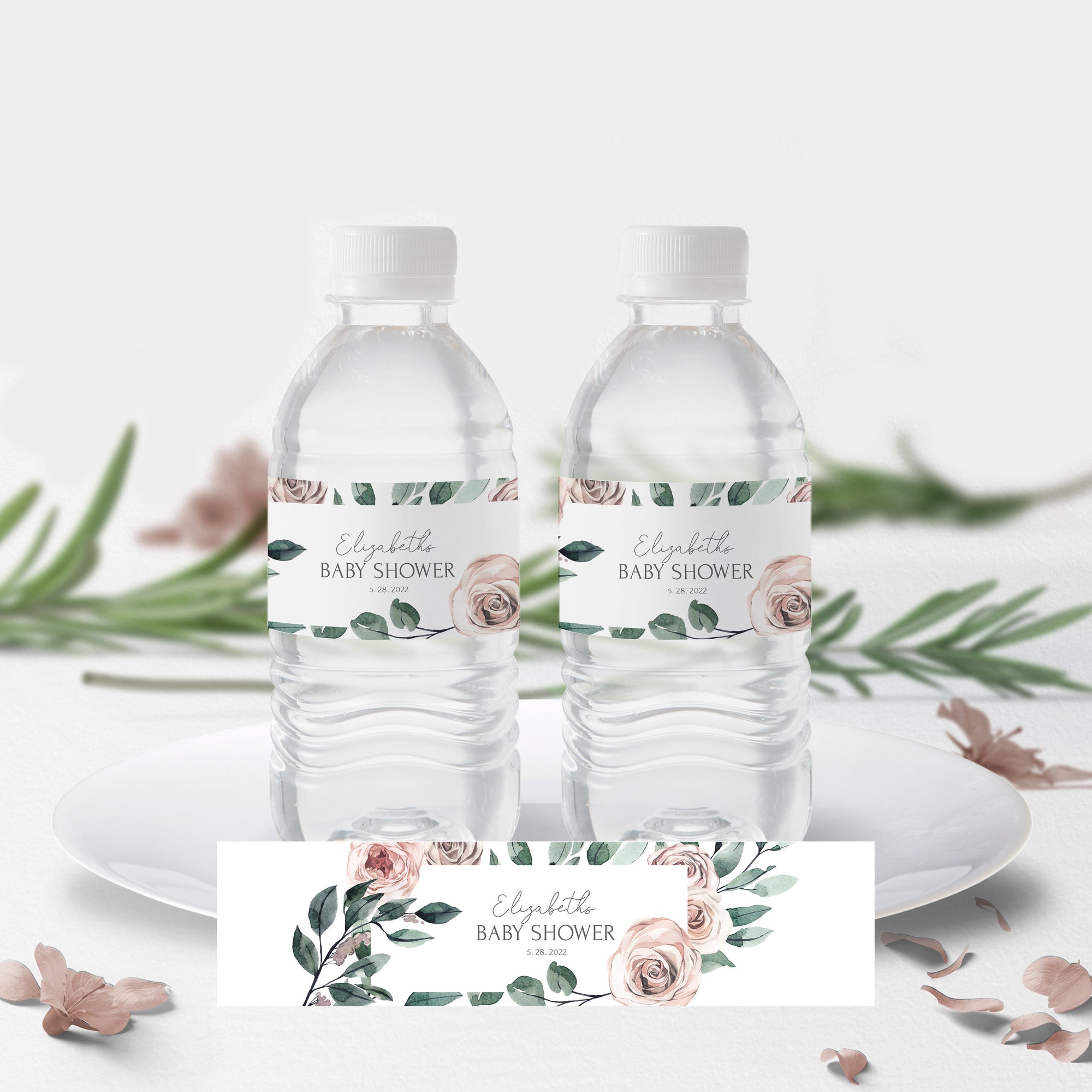 Boho Rose Baby Shower Water Bottle Labels Template, Printable Drink Wr - PlumPolkaDot boho-rose-baby-shower-water-bottle-labels-template-printable-drink-wr-plumpolkadot