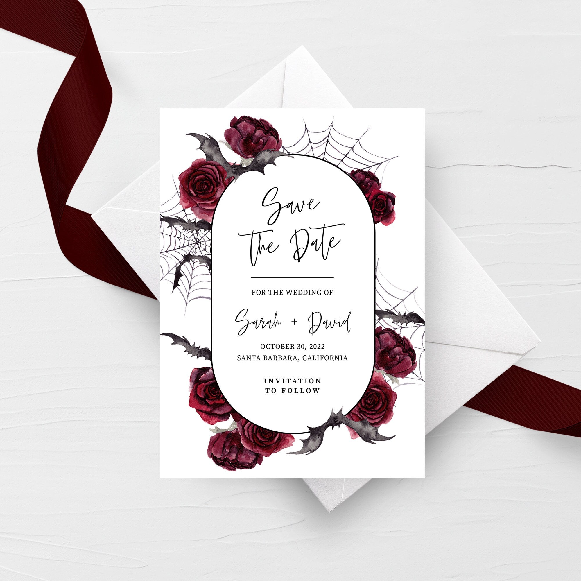 Halloween Save The Date Template, Editable Save The Date Card, Gothic Wedding Save The Date Printable 5x7 INSTANT DOWNLOAD - H100
