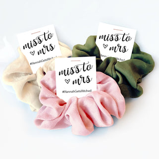 Miss To Mrs Favors, Hair Scrunchie Bachelorette Party Favors Personalized Hashtag, Bridal Shower Favors, Wedding Shower Guest Gifts