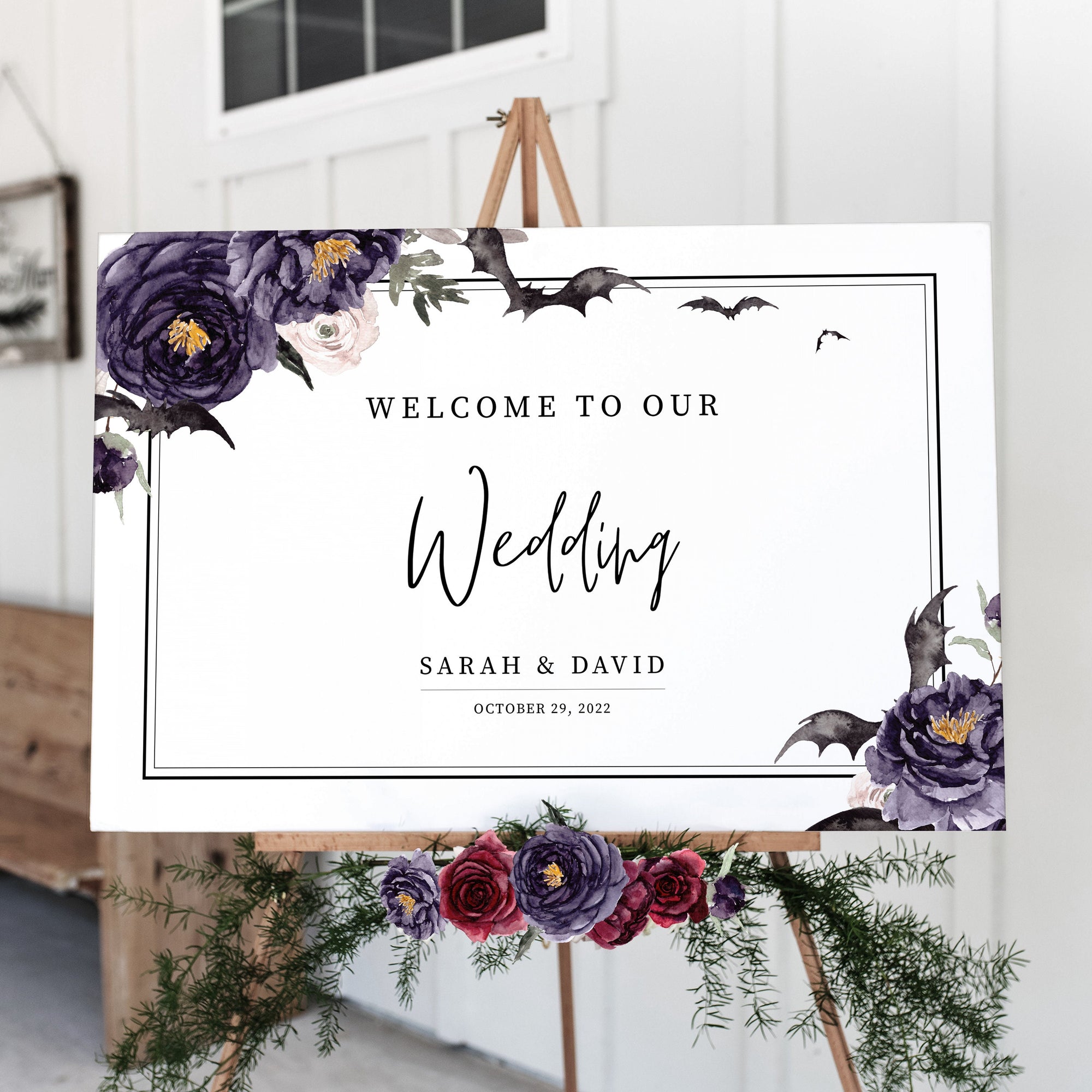 Halloween Wedding Welcome Sign Printable Template, Gothic Wedding Sign, Welcome To Our Wedding Sign, DIGITAL DOWNLOAD H100