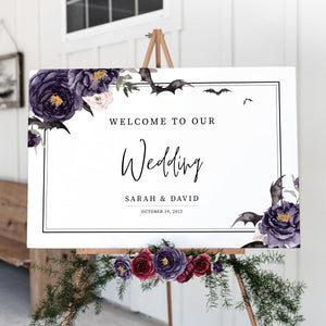 Halloween Wedding Welcome Sign Printable Template, Gothic Wedding Sign, Welcome To Our Wedding Sign, DIGITAL DOWNLOAD H100