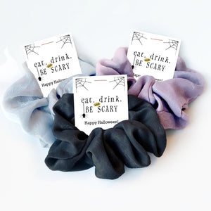 Halloween Party Favors, Hair Scrunchie Halloween Gift, Halloween Birthday, Halloween Bachelorette Party Favor, Eat Drink and Be Scary EDS100