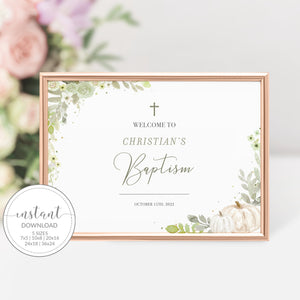 Fall Baptism Welcome Sign Template, Greenery Fall Baptism Decorations, Pumpkin Baptism Sign Printable, DIGITAL DOWNLOAD - PG100