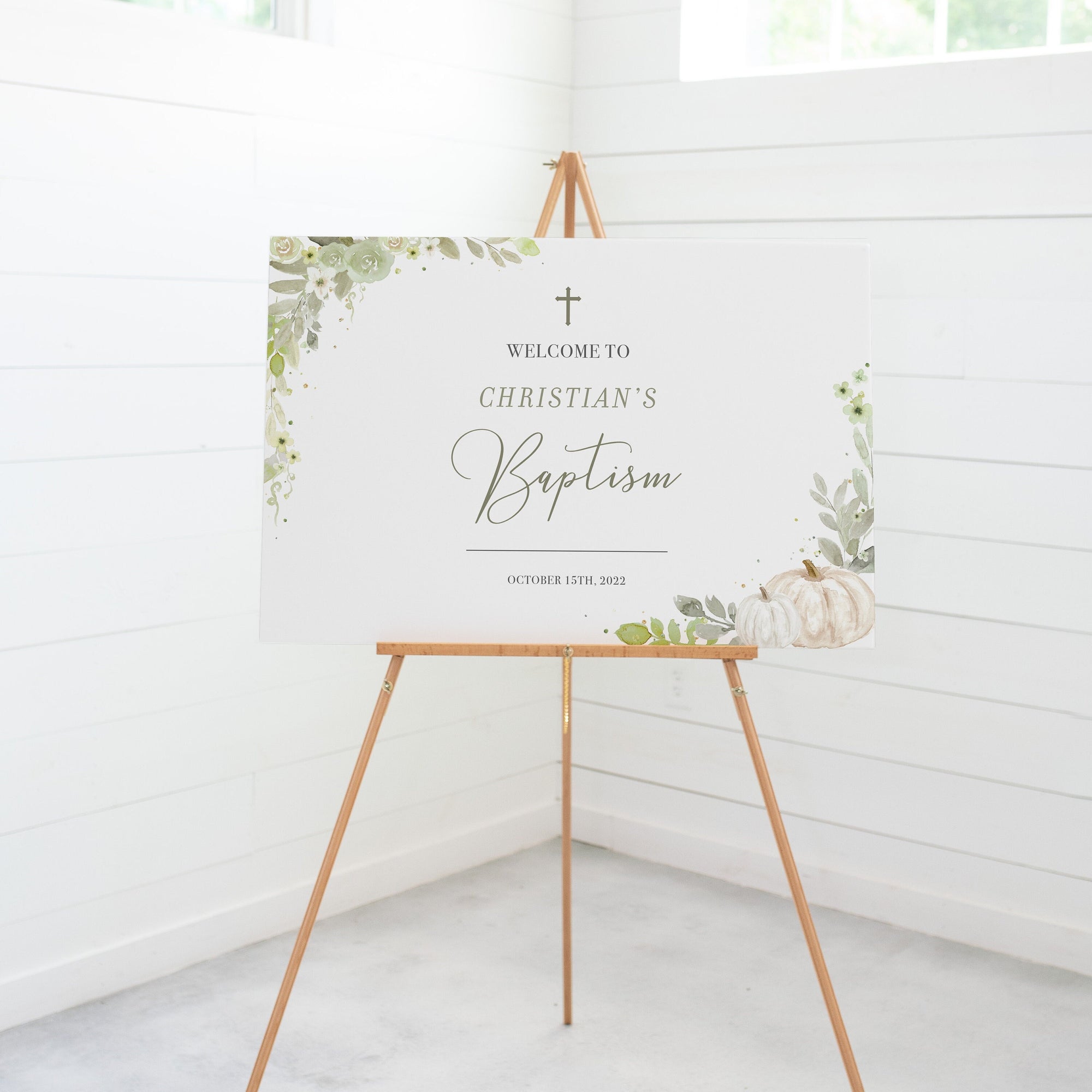 Fall Baptism Welcome Sign Template, Greenery Fall Baptism Decorations, Pumpkin Baptism Sign Printable, DIGITAL DOWNLOAD - PG100