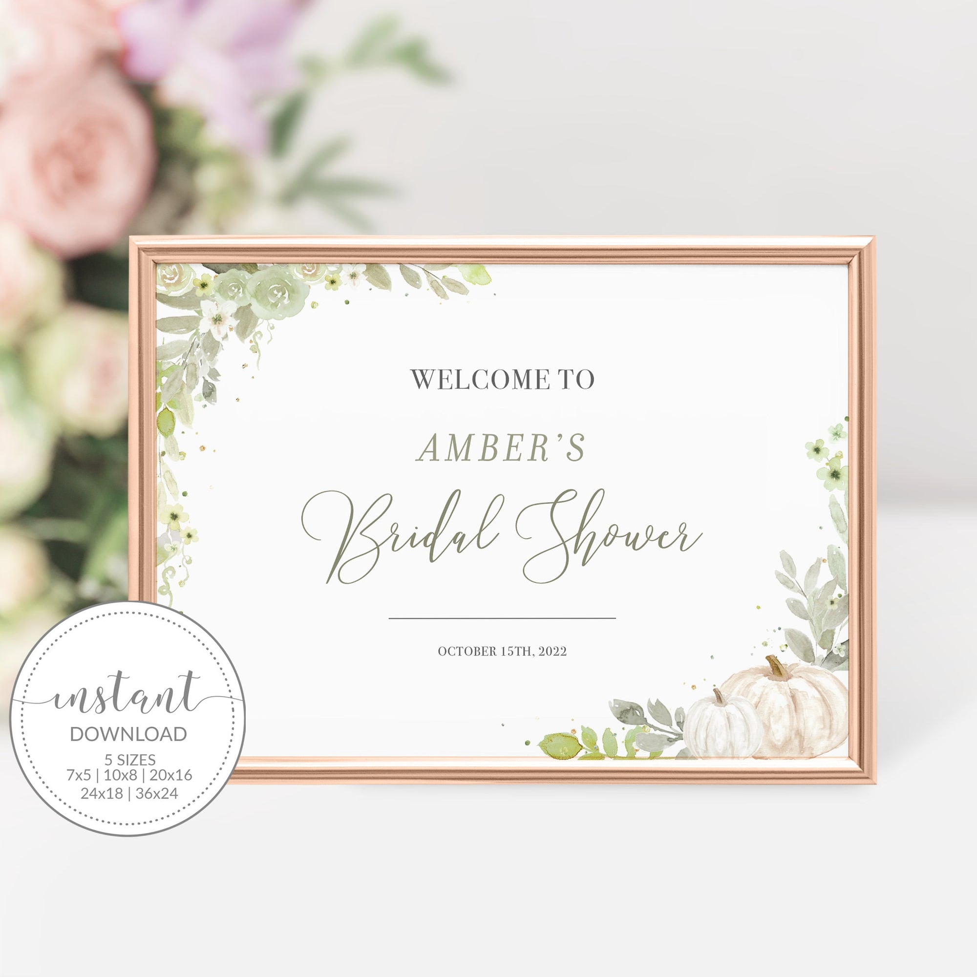 Fall Bridal Shower Welcome Sign Template, Greenery Fall Bridal Shower Decorations, Bridal Shower Sign Printable, DIGITAL DOWNLOAD - PG100
