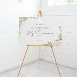 Fall Holy Communion Welcome Sign Template, Greenery First Communion Decorations, First Holy Communion Sign Printable, DIGITAL DOWNLOAD PG100