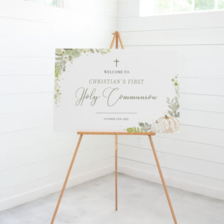 Fall Holy Communion Welcome Sign Template, Greenery First Communion Decorations, First Holy Communion Sign Printable, DIGITAL DOWNLOAD PG100
