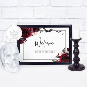 Halloween Welcome Sign Printable, Editable Halloween Printable Sign, Gothic Halloween Decor, Halloween Party Sign, DIGITAL DOWNLOAD H100
