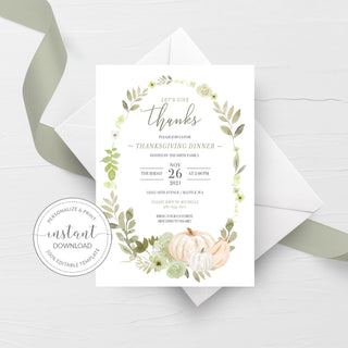 Thanksgiving Invitation Template, Give Thanks, Printable Thanksgiving Dinner Invitation, Thanksgiving Party Invite, INSTANT DOWNLOAD PG100