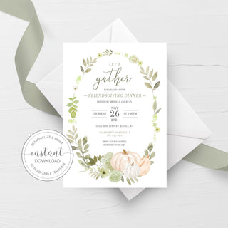 Friendsgiving Invitation Template, Printable Friendsgiving Dinner Invitation, Gather Friendsgiving Party Invite, INSTANT DOWNLOAD PG100