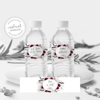 Halloween Water Bottle Labels Template, Personalized Halloween Party Bottle Wrapper, Printable Halloween Drink Label, INSTANT DOWNLOAD H100
