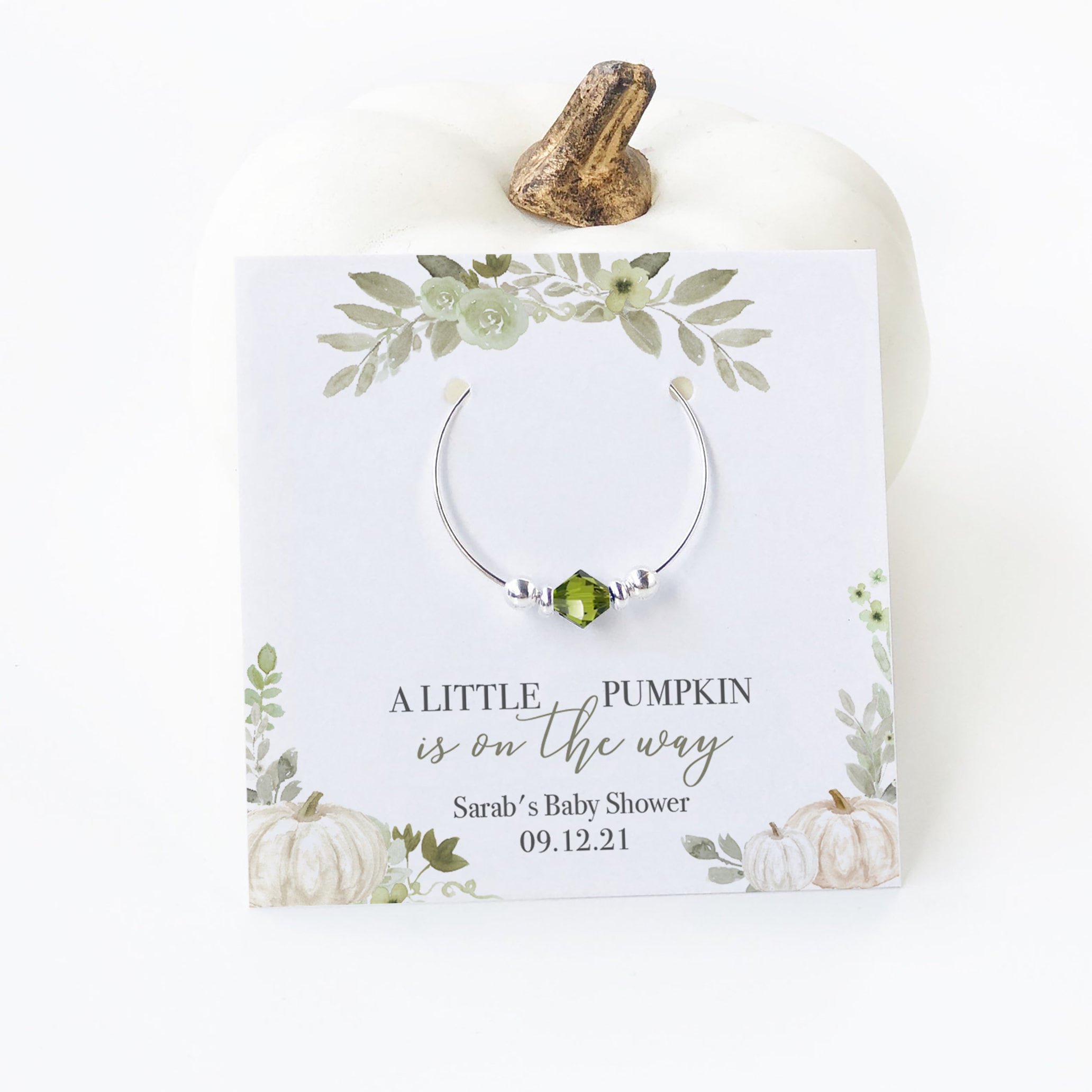 Fall Baby Shower Favors, Wine Charm Favors, A Little Pumpkin Is On The Way, Greenery Pumpkin Baby Shower Guest Gifts - PG100