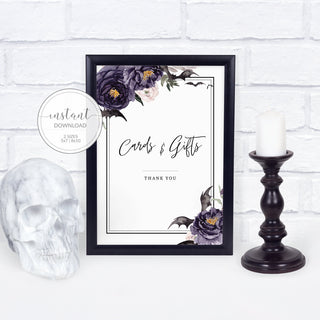 Halloween Cards and Gifts Sign, Halloween Bridal Shower Sign Printable, Gothic Wedding Decor, Halloween Wedding Sign, INSTANT DOWNLOAD H100