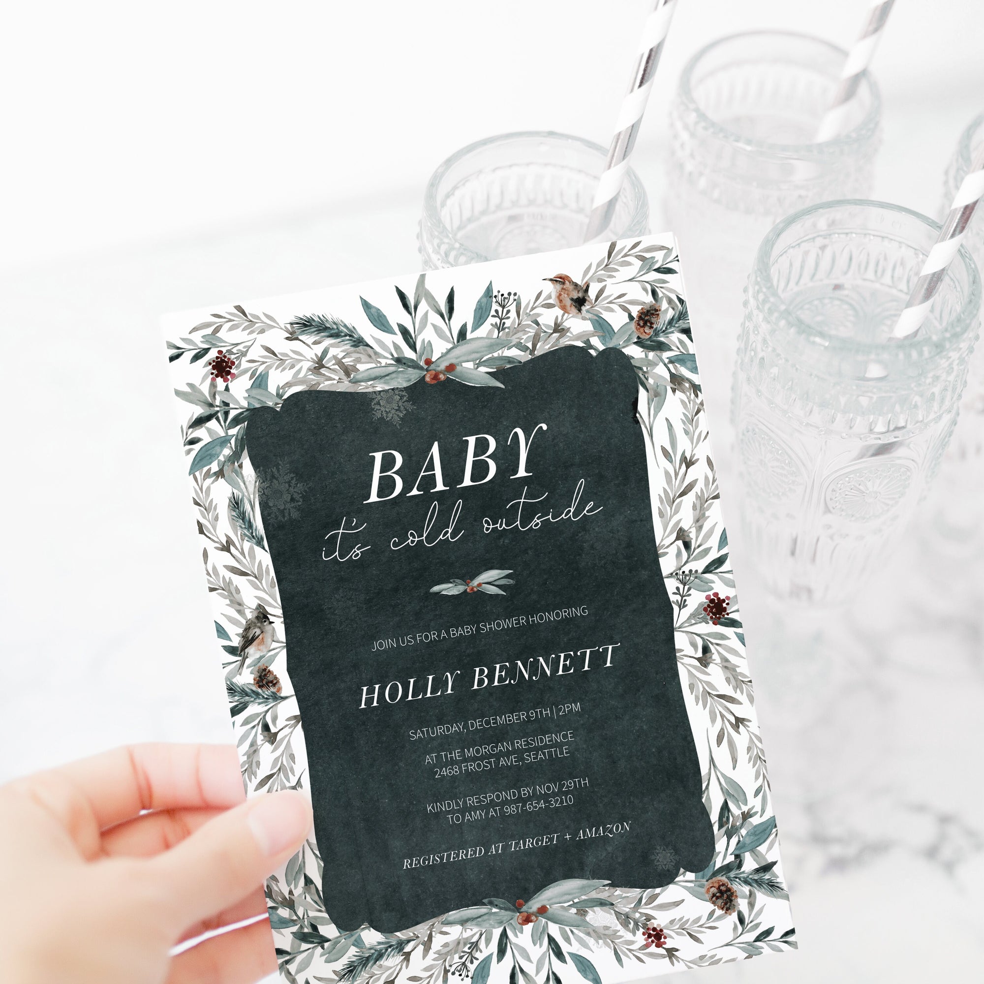 Baby Its Cold Outside Baby Shower Invitation Template, Printable Winter Baby Shower Invitation, Christmas Invite, INSTANT DOWNLOAD FB100