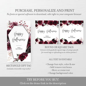 Printable Halloween Favor Tag Template, Halloween Gift Tag, Happy Halloween Treat Tags, Halloween Label, Editable INSTANT DOWNLOAD H100