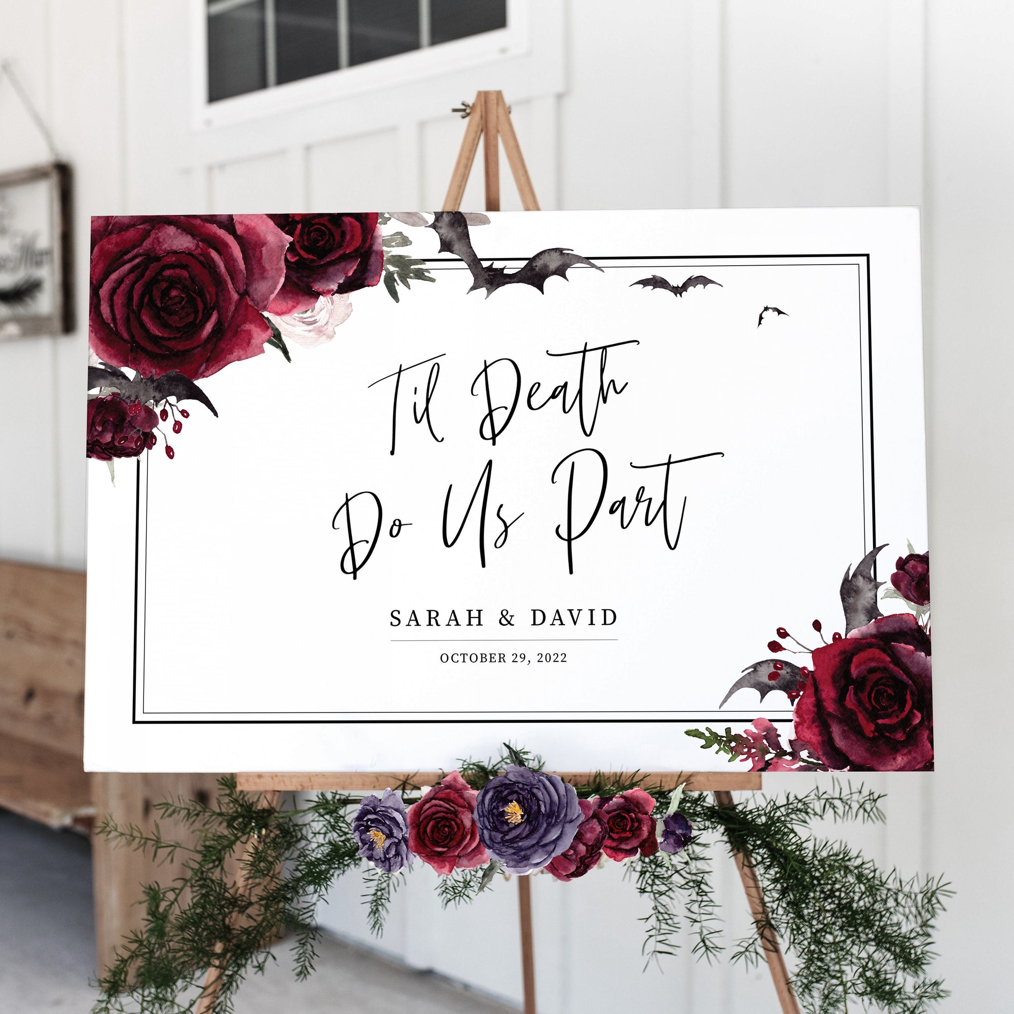 Halloween Wedding Welcome Sign Printable Template, Til Death Do Us Part, Gothic Wedding, Welcome To Our Wedding Sign, DIGITAL DOWNLOAD H100