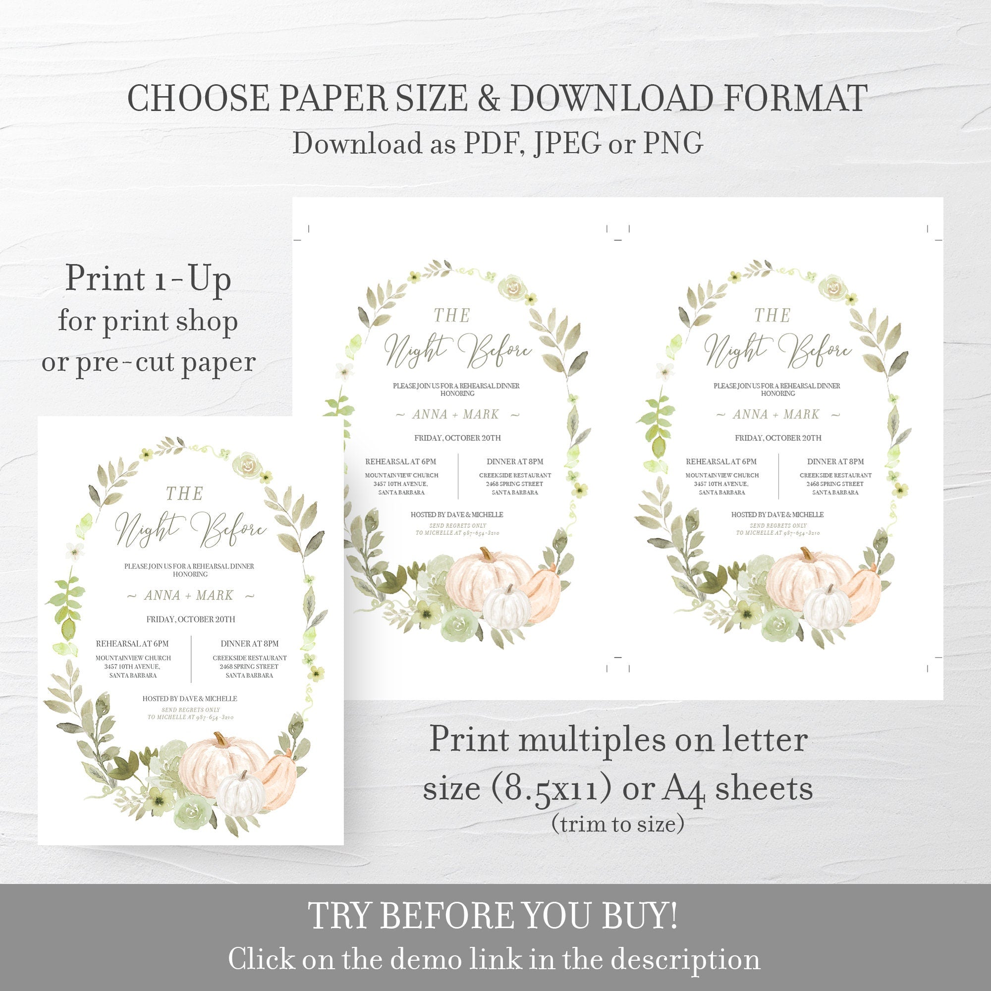 Fall Greenery Rehearsal Dinner Invitation Template, Printable Wedding - PlumPolkaDot fall-greenery-rehearsal-dinner-invitation-template-printable-wedding-plumpolkadot