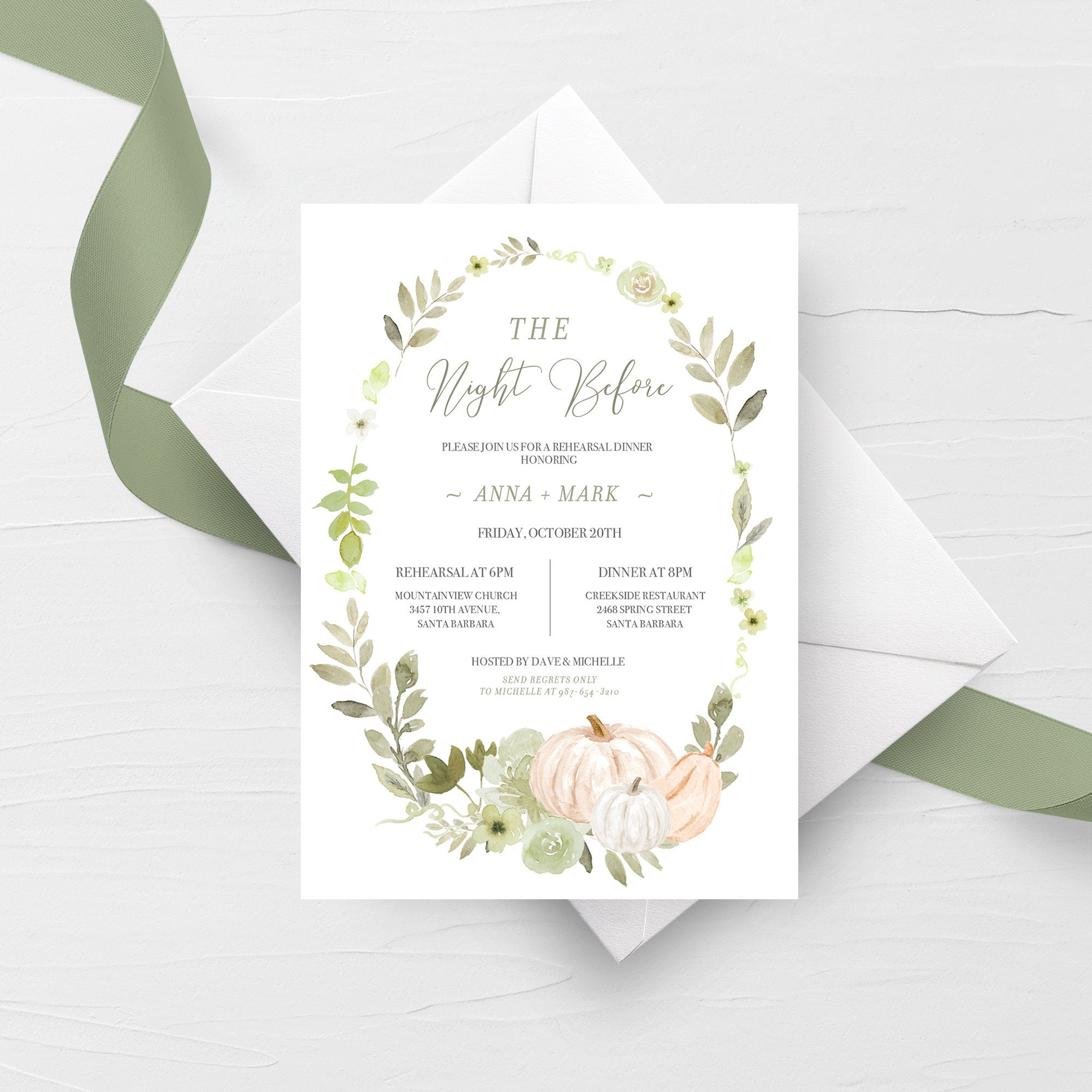 Fall Greenery Rehearsal Dinner Invitation Template, Printable Wedding - PlumPolkaDot fall-greenery-rehearsal-dinner-invitation-template-printable-wedding-plumpolkadot