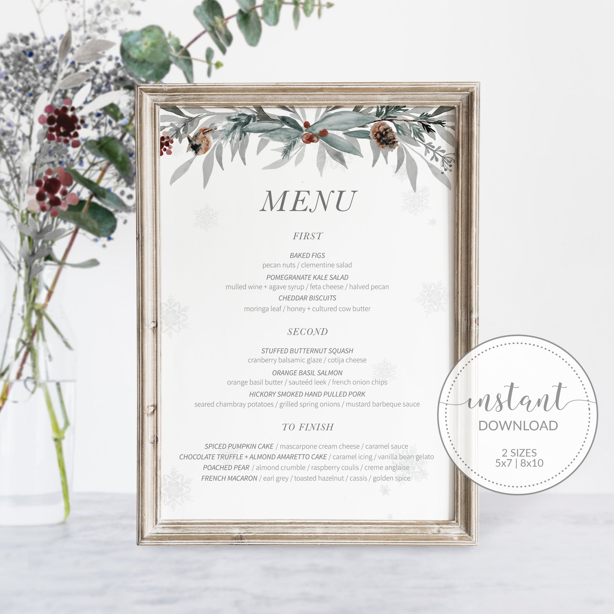 Winter Woodland Menu Template, Printable Christmas Menu Card, Editable - PlumPolkaDot winter-woodland-menu-template-printable-christmas-menu-card-editable-plumpolkadot