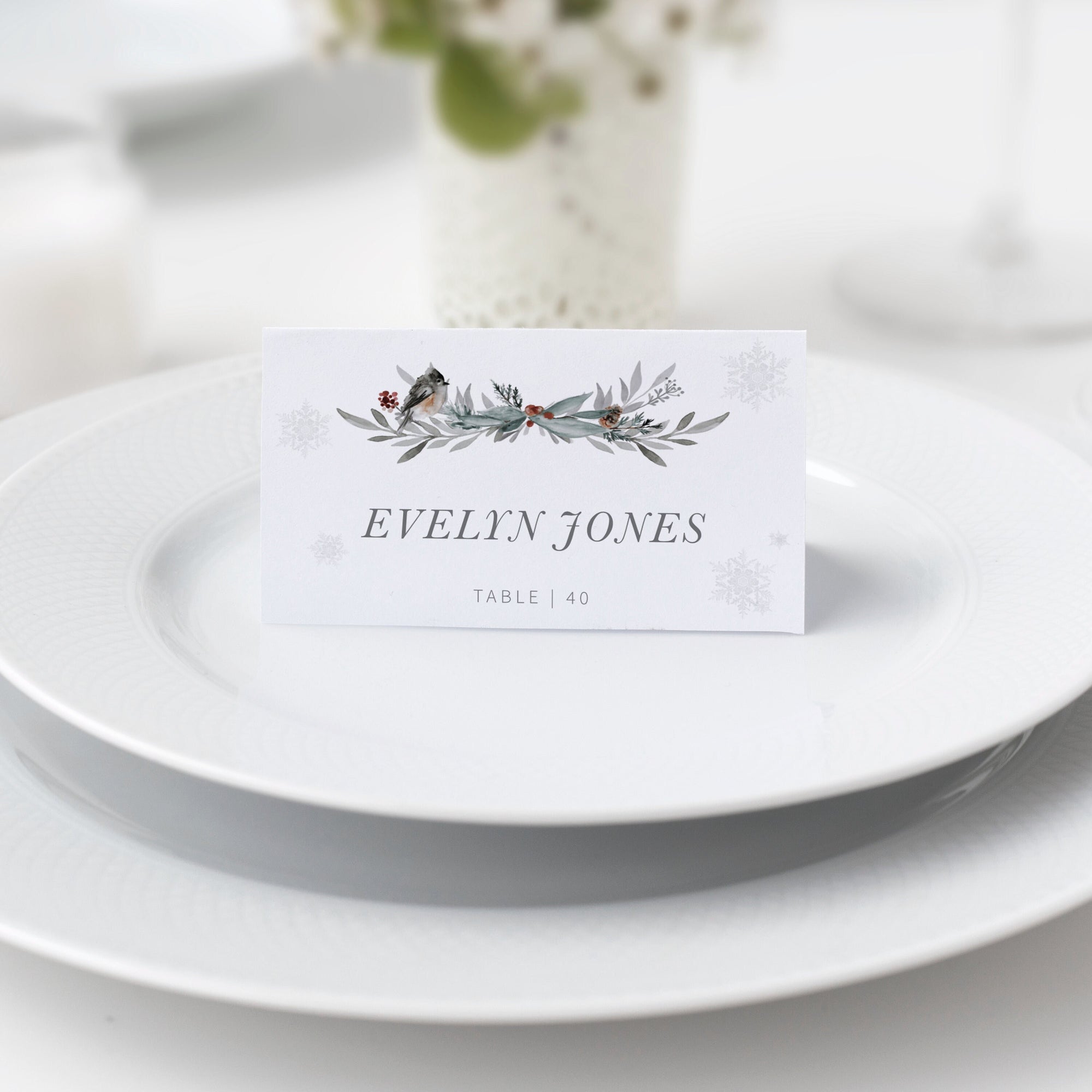 Christmas Wedding Place Card Template, Christmas Wedding Table Decor, Winter Wedding Table Decorations, Editable DIGITAL DOWNLOAD - FB100