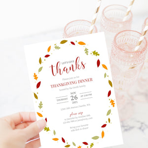 Thanksgiving Invitation Template, Give Thanks, Printable Thanksgiving Dinner Invitation, Thanksgiving Party Invite, INSTANT DOWNLOAD FL100