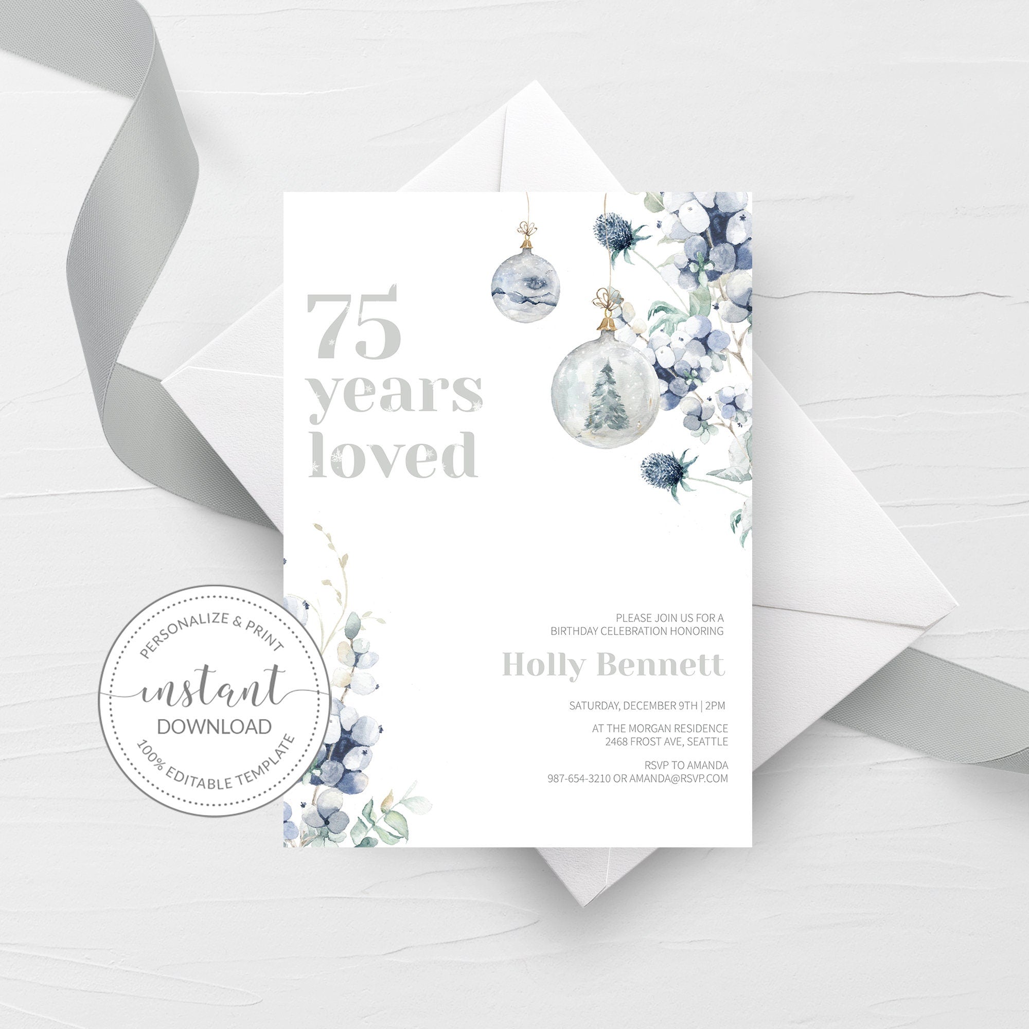 Winter 75th Birthday Invitation Template, Printable Christmas Birthday - PlumPolkaDot winter-75th-birthday-invitation-template-printable-christmas-birthday-plumpolkadot