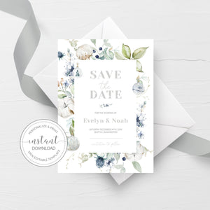 Christmas Wedding Save The Date Card, Editable Wedding Engagement Announcement Ideas, Pastel Winter Save The Date Template, 5x7 - AW100