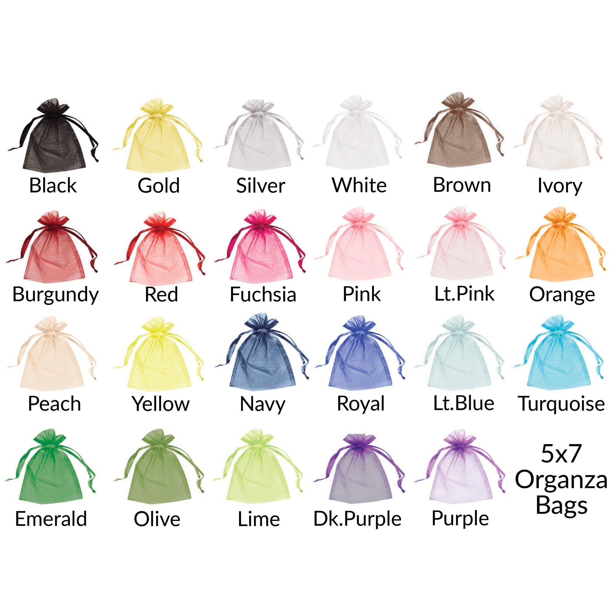 Organza Bags 5x7, Favor Bags or Gift Bags, Drawstring Jewelry Pouch