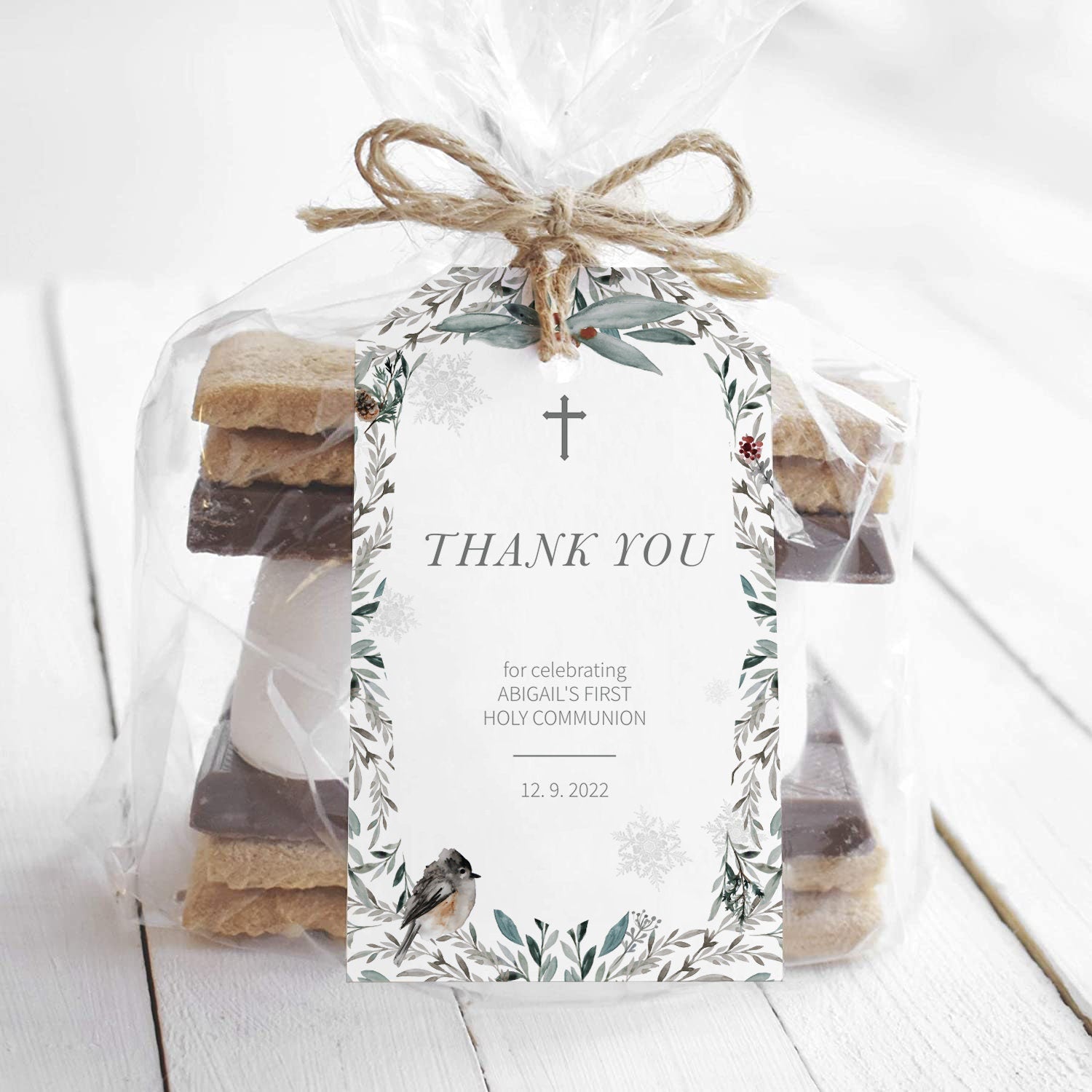 Winter First Holy Communion Favor Tags Printable Template, Winter Woodland Favor Tags, First Communion Thank You Tag, DIGITAL DOWNLOAD FB100