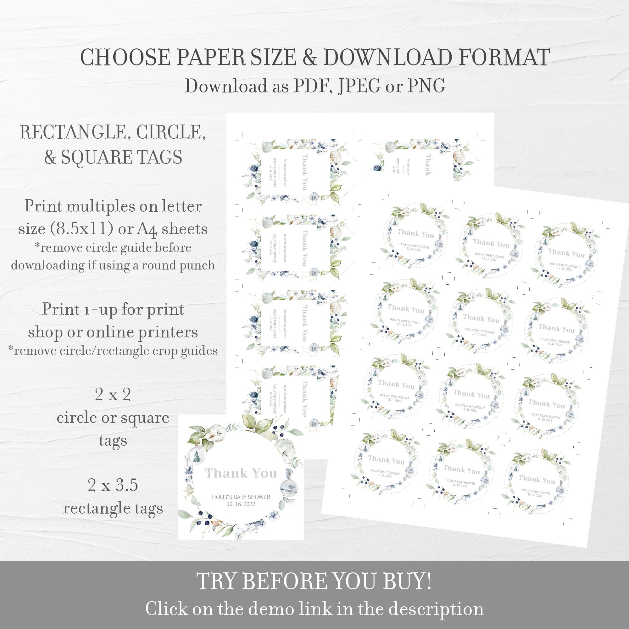 Christmas Baby Shower Favor Tags, Pastel Winter Baby Shower Favor Tags Printable Template, Thank You Tags, Editable DIGITAL DOWNLOAD - AW100