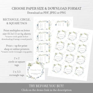 Printable Christmas Bridal Shower Favor Tags Template, Winter Bridal Shower Gift Tag, Pastel Bridal Shower Thank You, INSTANT DOWNLOAD AW100