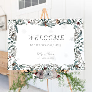 Winter Wedding Rehearsal Welcome Sign Template, Christmas Welcome Sign, Printable Wedding Rehearsal Decor, Editable DIGITAL DOWNLOAD FB100