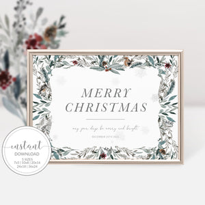Christmas Party Welcome Sign Template, Printable Holiday Party Sign, Winter Woodland Merry Christmas Sign, INSTANT DOWNLOAD FB100