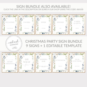 Christmas Party Food Sign Printable, Winter Bridal Shower, Baby Shower, Christmas Wedding, Holiday Party Decorations, INSTANT DOWNLOAD AW100