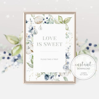 Love is Sweet Dessert Table Sign, Christmas Bridal Shower Treat Sign Printable, Winter Wedding Decorations, INSTANT DOWNLOAD - AW100