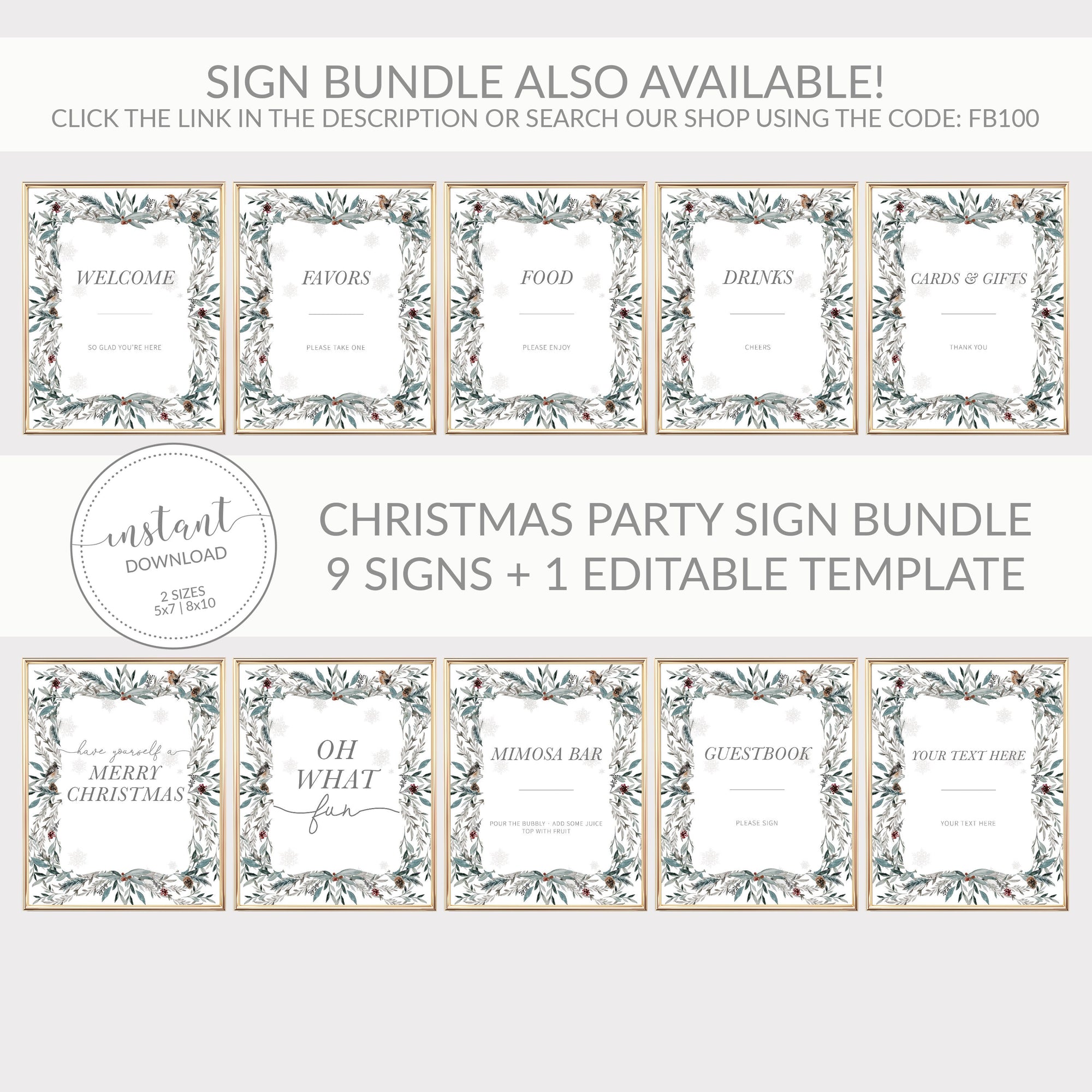 Christmas Party Food Sign Printable, Winter Bridal Shower, Baby Shower, Christmas Wedding, Holiday Party Decorations, INSTANT DOWNLOAD FB100