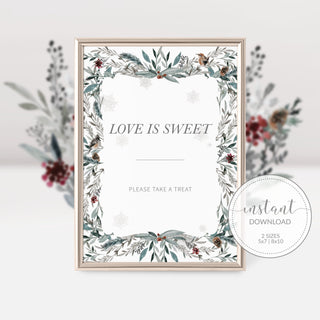 Love is Sweet Dessert Table Sign, Christmas Bridal Shower Treat Sign Printable, Winter Wedding Decorations, INSTANT DOWNLOAD - FB100