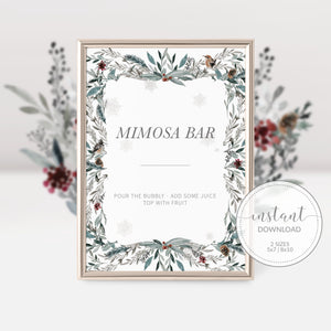 Christmas Mimosa Bar Sign Printable, Christmas Brunch Decorations, Christmas Bridal Shower, Baby Shower, Wedding, INSTANT DOWNLOAD - FB100