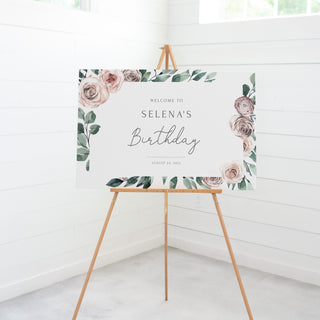 Boho Rose Birthday Party Welcome Sign Template, Large Welcome Sign Printable, Blush Floral Party Sign, Personalized DIGITAL DOWNLOAD BR100