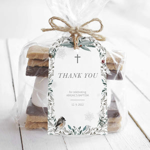 Printable Winter Baptism Favor Tags Girl or Boy, Winter Woodland Baptism Favor Tags Template, Baptism Thank You Tags, INSTANT DOWNLOAD FB00