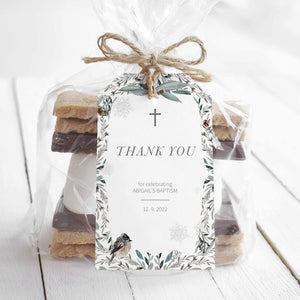 Winter Baptism Favor Tags Printable Template, Winter Woodland Favor Tags, Baby Baptism Thank You Gift Tag, DIGITAL DOWNLOAD - FB100