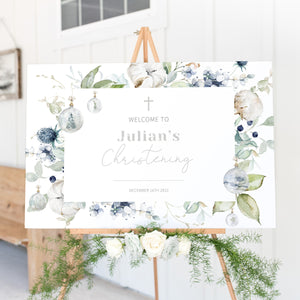 Christmas Christening Welcome Sign Template, Pastel Christmas Christening Decorations, Winter Sign Printable, DIGITAL DOWNLOAD - AW100