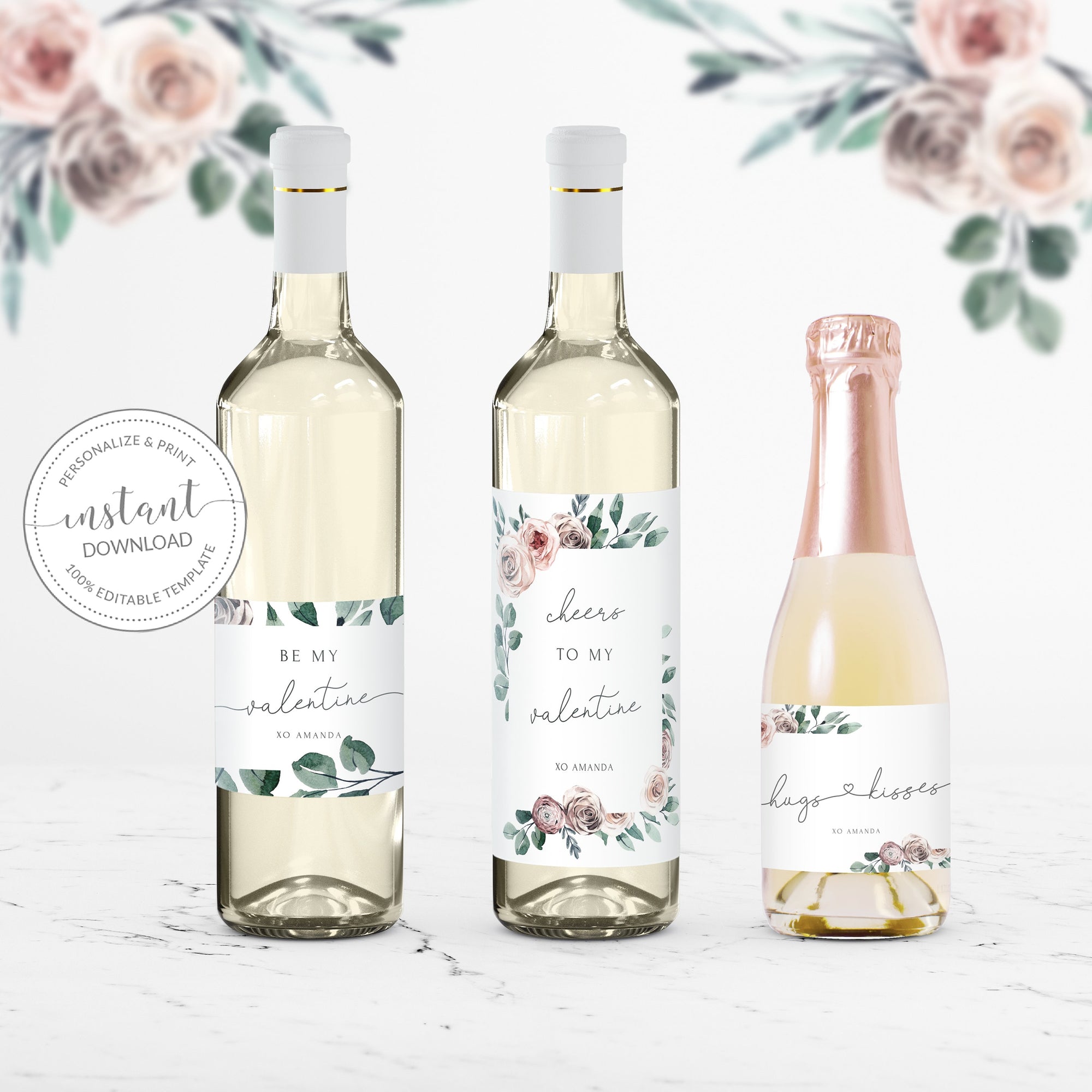 Boho Rose Valentines Day Wine Bottle Labels Template, Printable Mini C - PlumPolkaDot boho-rose-valentines-day-wine-bottle-labels-template-printable-mini-c-plumpolkadot