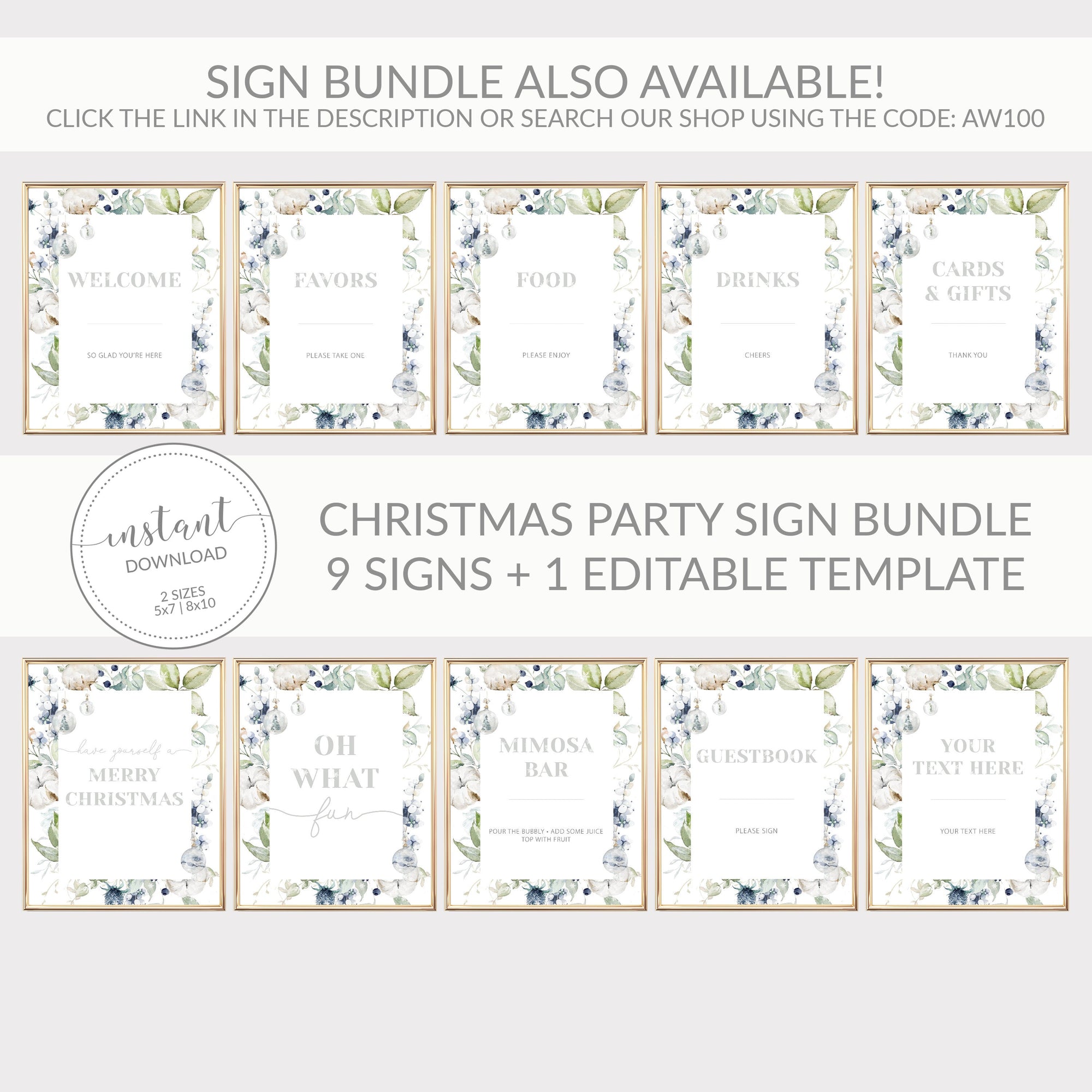 Christmas Cards and Gifts Sign Printable, Winter Wedding, Baby Shower, Christmas Party Printable Decorations, INSTANT DOWNLOAD - AW100