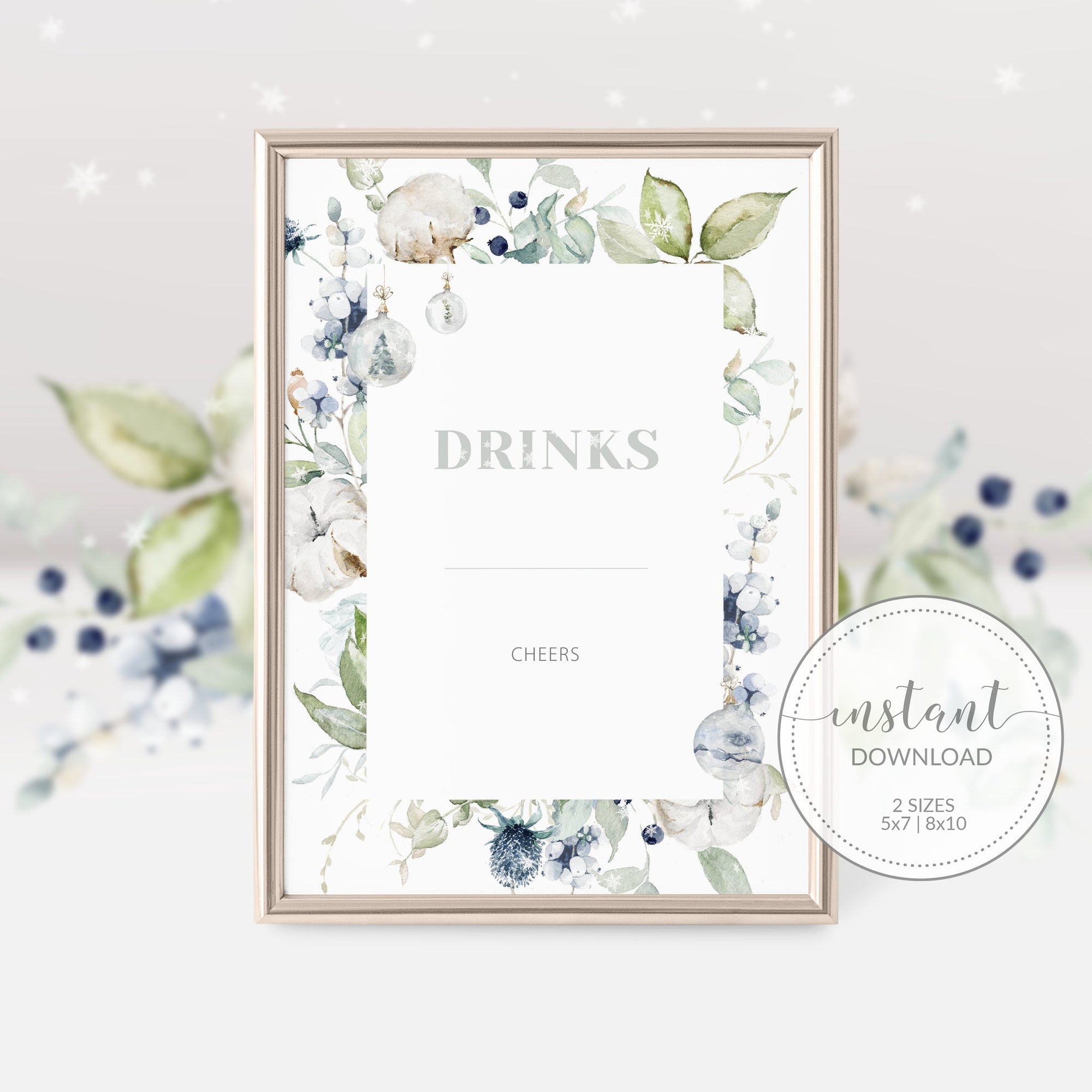 Christmas Party Drinks Sign Printable, Pastel Winter Bar Sign, INSTANT - PlumPolkaDot christmas-party-drinks-sign-printable-pastel-winter-bar-sign-instant-plumpolkadot
