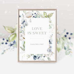 Love is Sweet Dessert Table Sign, Christmas Bridal Shower Treat Sign Printable, Winter Wedding Decorations, INSTANT DOWNLOAD - AW100