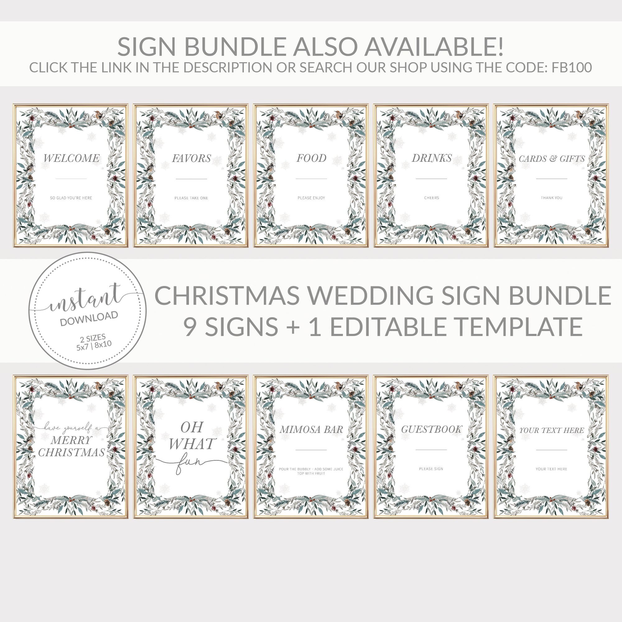 Christmas Cards and Gifts Sign Printable, Winter Wedding, Baby Shower, Christmas Party Printable Decorations, INSTANT DOWNLOAD - FB100