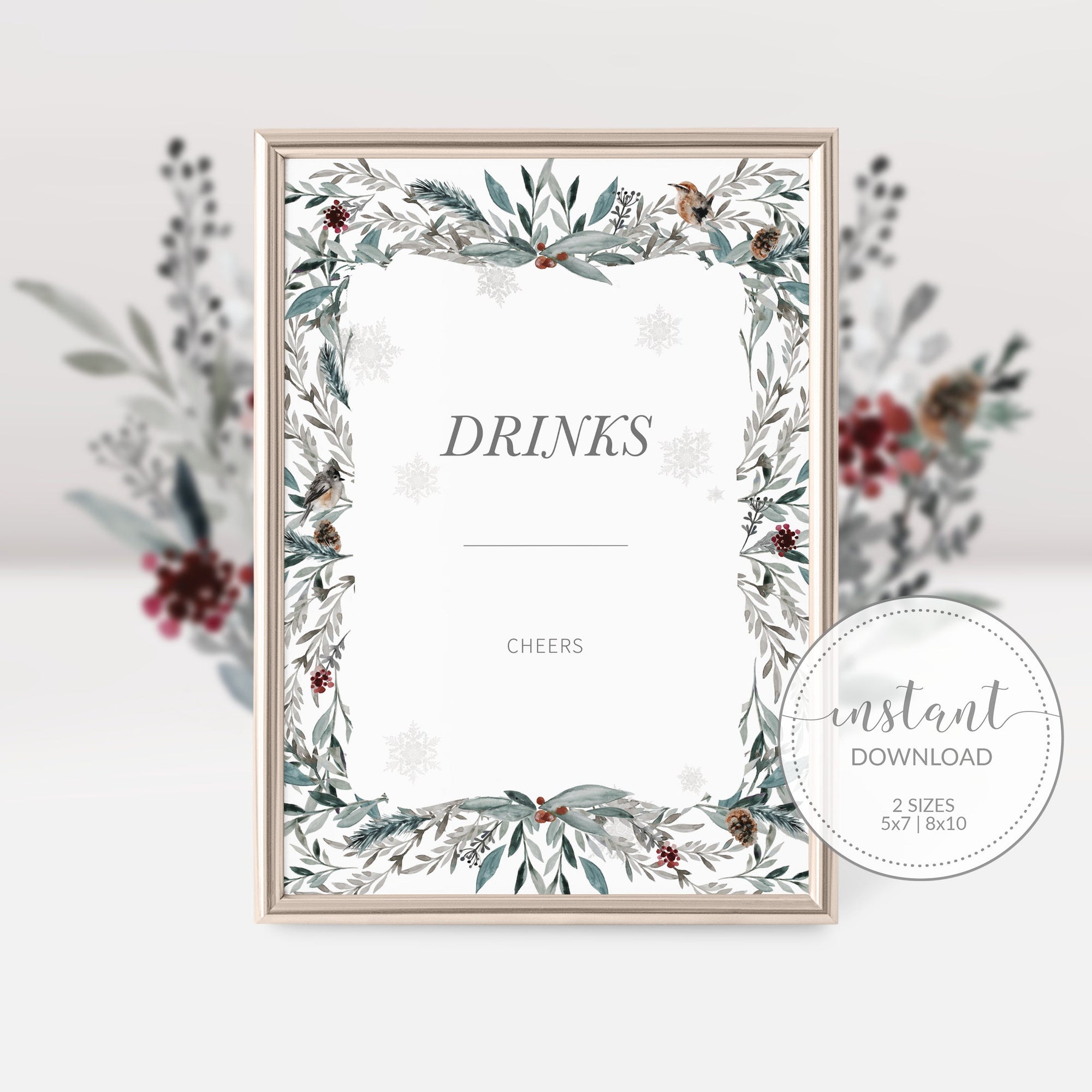 Christmas Party Drinks Sign Printable, Christmas Bridal Shower Sign, Baby Shower, Holiday Party Decorations, INSTANT DOWNLOAD - FB100